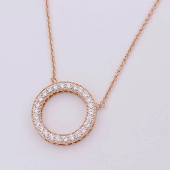Pandora Rose Gold Circle of Sparkle Hearts of Pandora Necklace - Picture 1 of 5